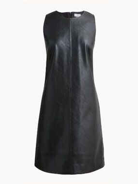 J. Crew Factory Black Faux Leather Sleeveless Shift Dress - Size 8 - New w/Tags